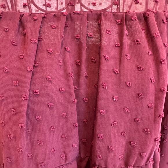 Entro Burgundy Swiss Dot Sheer Feminine Babydoll Flutter Sleeve Blouse Small - Picture 5 of 7